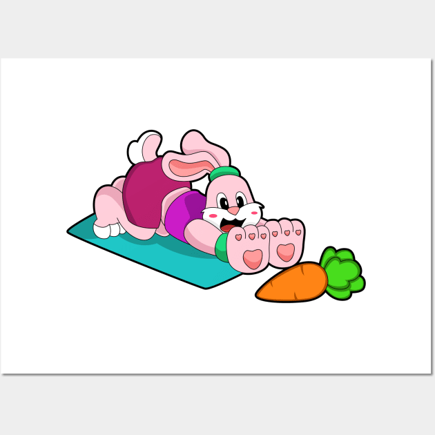 Rabbit with Carrot at Yoga on Yoga mat Wall Art by Markus Schnabel